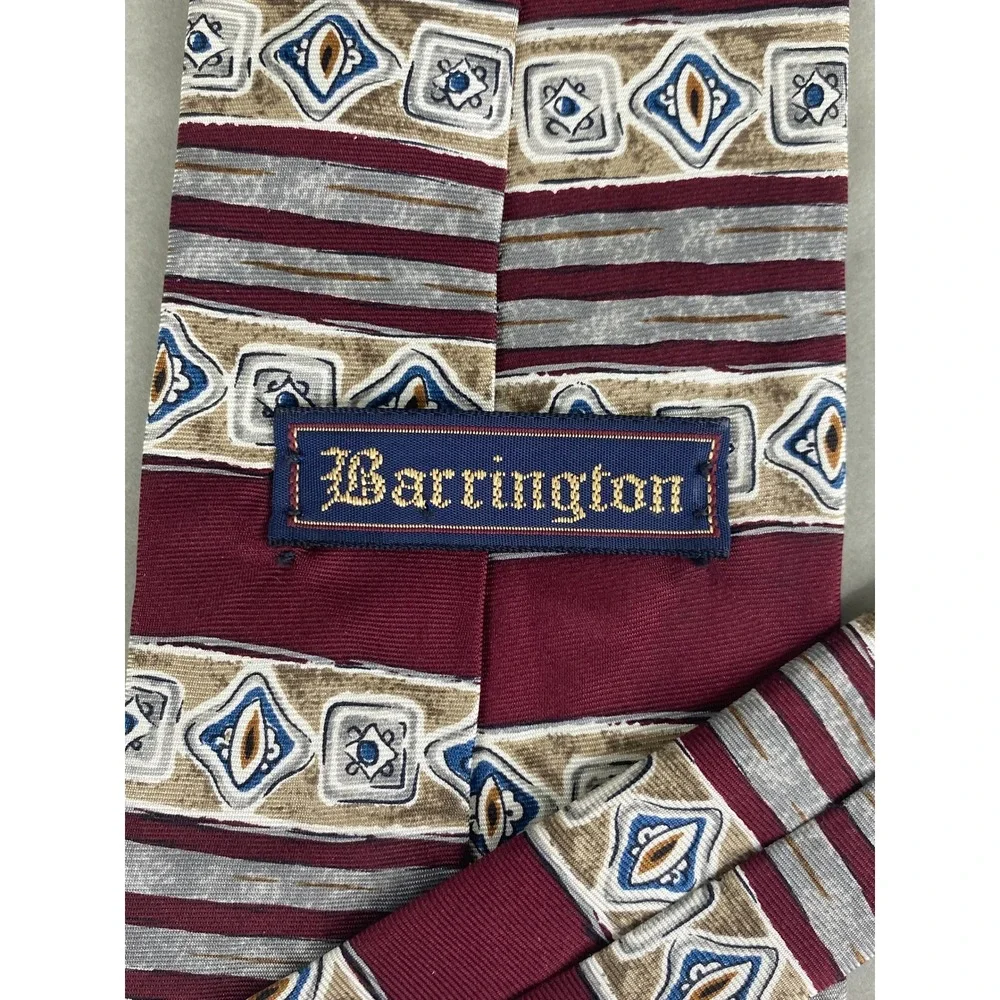 Barrington Mens Tie Burgundy Italian Silk Geometric Abstract Stripe Classic 57X4
